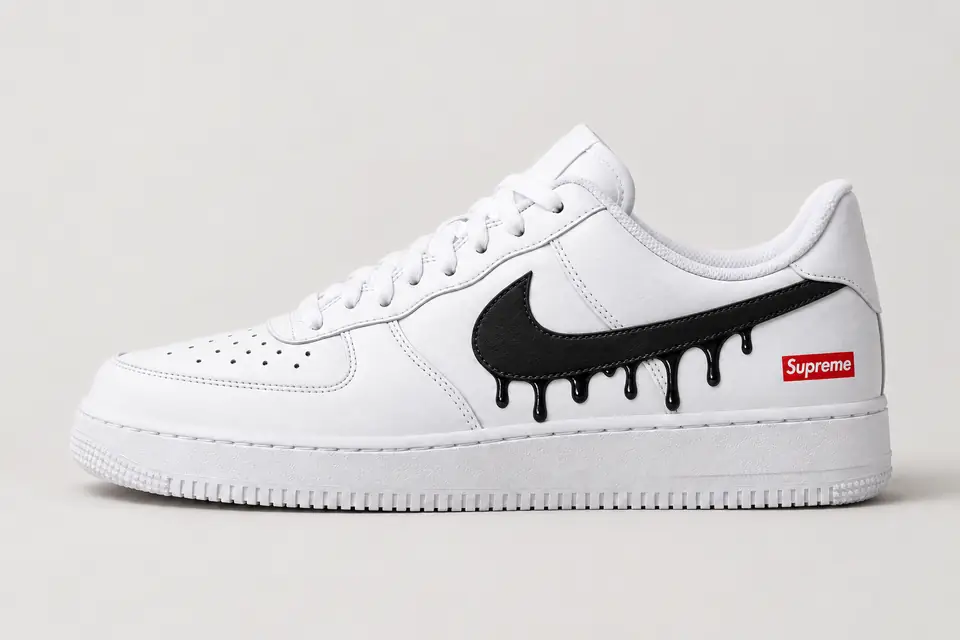 Air Force Supreme Noir Drip coloris noir, vue de profil