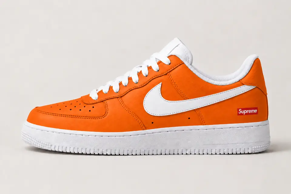 Air Force Supreme Noir Full Upper 2 coloris orange, vue de profil