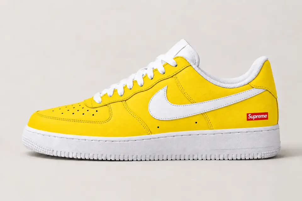 Air Force Supreme Noir Full Upper coloris jaune, vue de profil