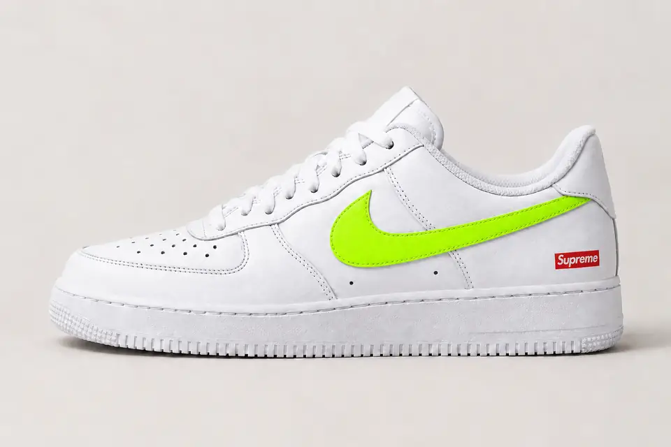 Air Force Supreme Noir Minimal coloris fluo et jaune, vue de profil