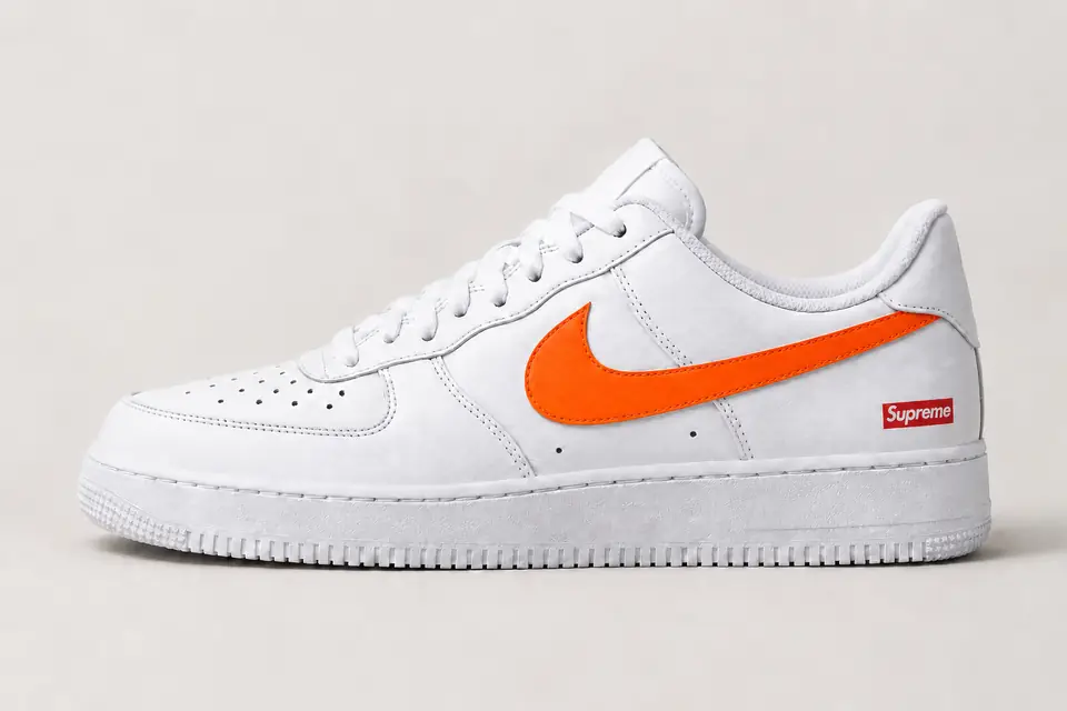 Air Force Supreme Noir Minimal coloris orange, vue de profil