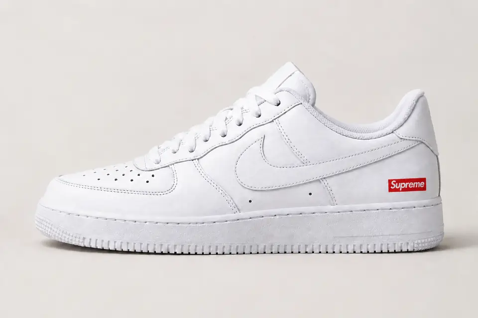 Air Force Supreme Noir Swoosh Peint 2 coloris blanc et gris, vue de profil