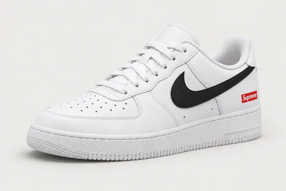 Air Force Supreme Noir Swoosh Peint 2 coloris noir, vue de trois quarts