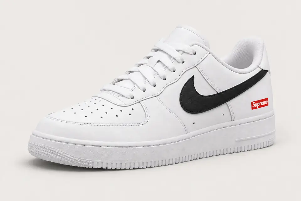 Air Force Supreme Noir Swoosh Peint coloris noir, vue de trois quarts