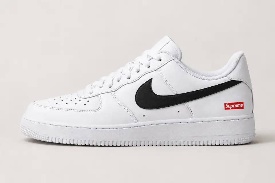 Air Force Supreme Noir Swoosh Peint coloris noir, vue de profil