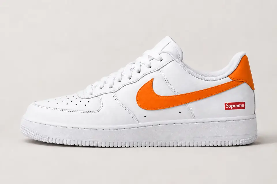 Air Force Supreme Noir Talon Peint 2 coloris orange, vue de profil