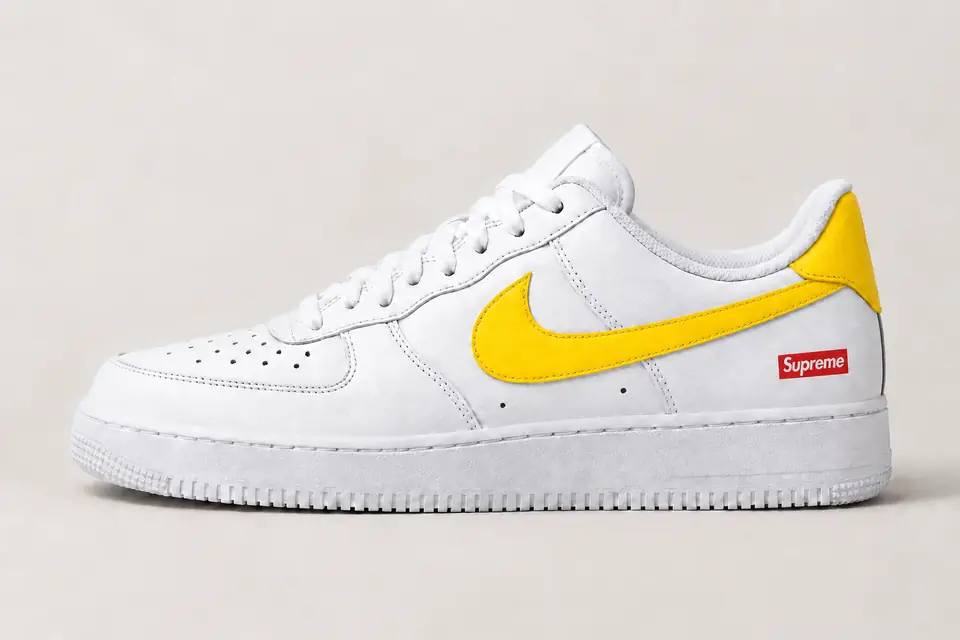 Air Force Supreme Noir Talon Peint coloris jaune, vue de profil