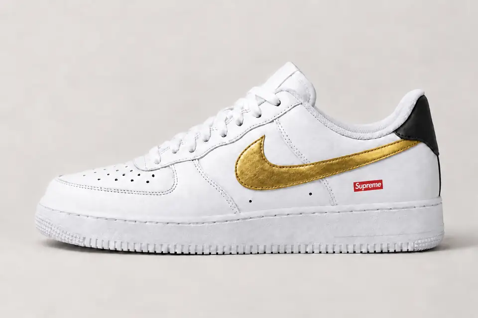 Air Force Supreme Noir Talon Peint coloris noir et or, vue de profil