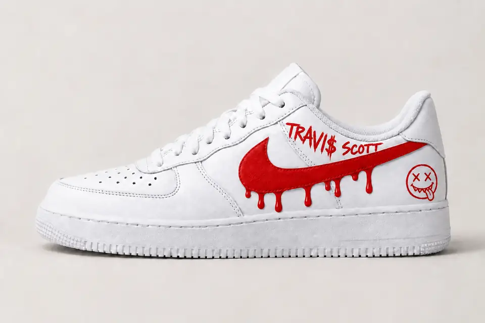 Air Force Travis Scott Drip coloris rouge, vue de profil