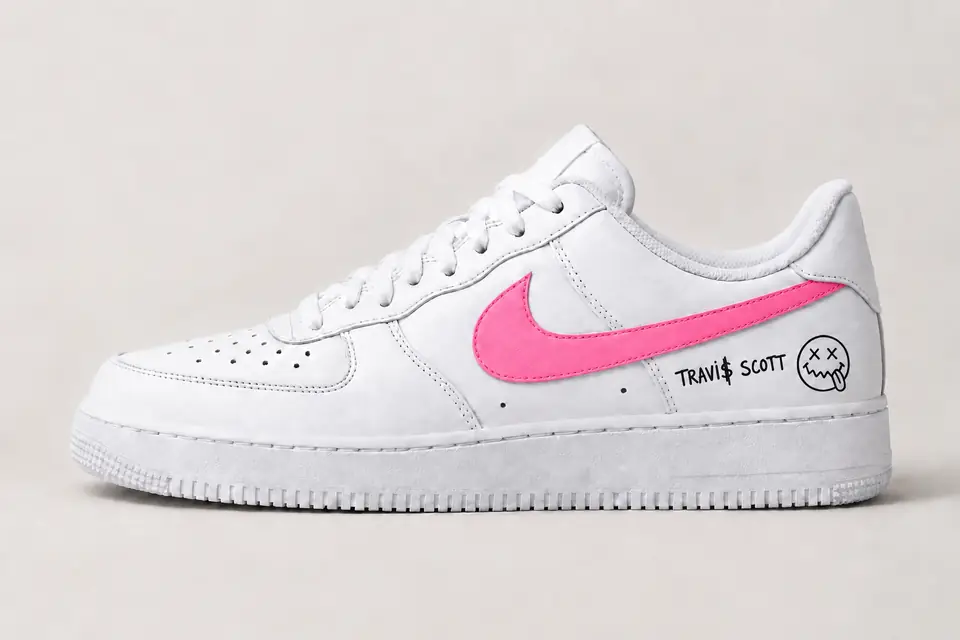 Air Force Travis Scott Swoosh Peint coloris rose, vue de profil