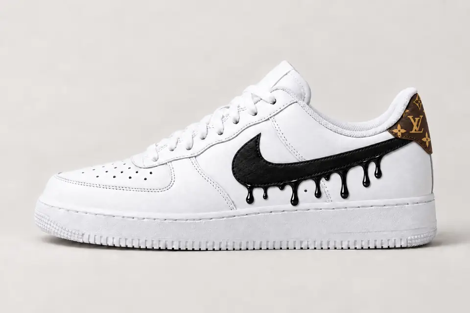 Custom Air Force 1 Louis Vuitton Drip coloris noir, vue de profil