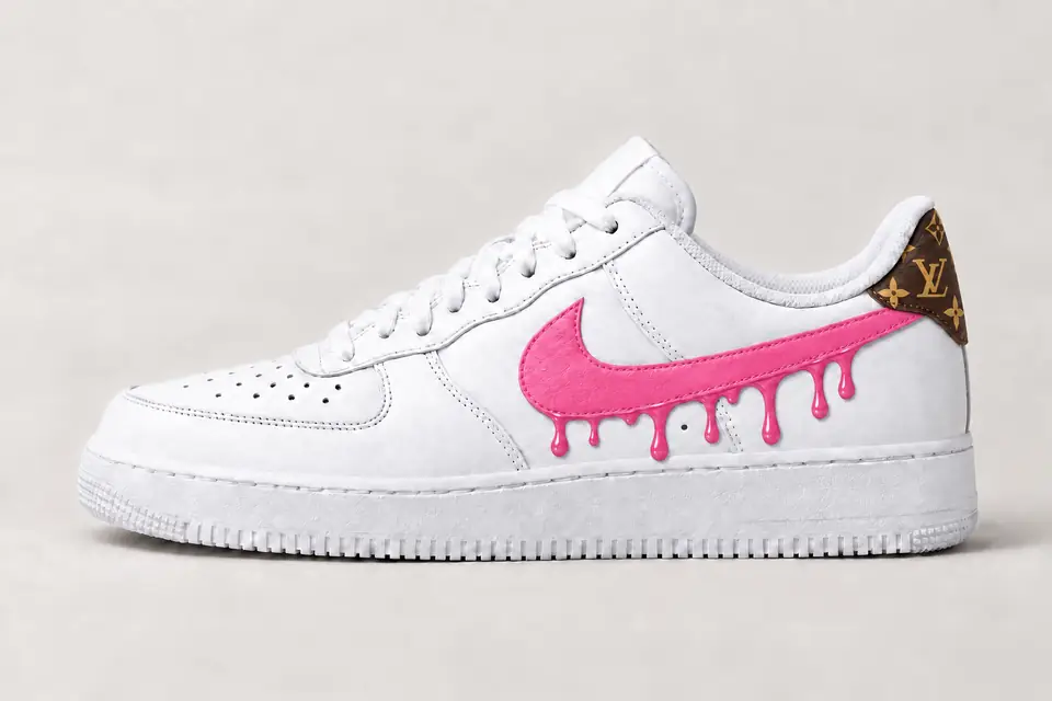 Custom Air Force 1 Louis Vuitton Drip coloris rose, vue de profil