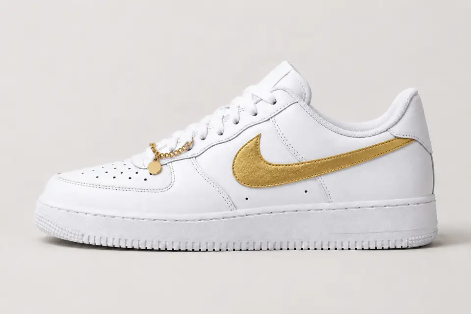 Nike Air Force 1 Femme avec Chaîne coloris or, vue de profil