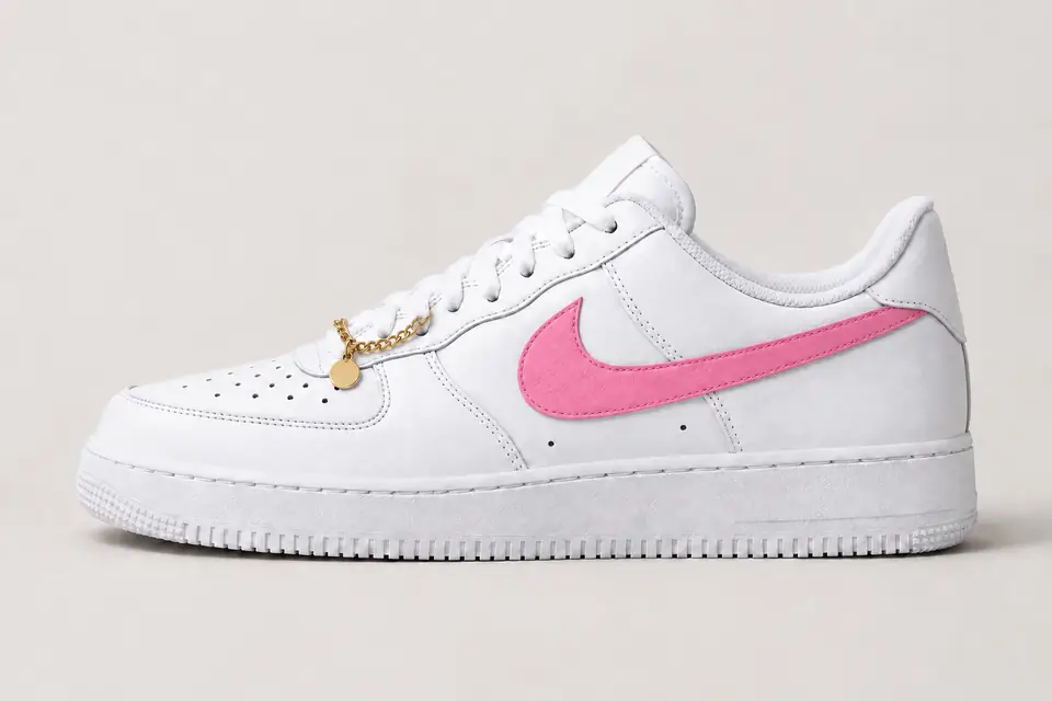Nike Air Force 1 Femme avec Chaîne coloris rose, vue de profil