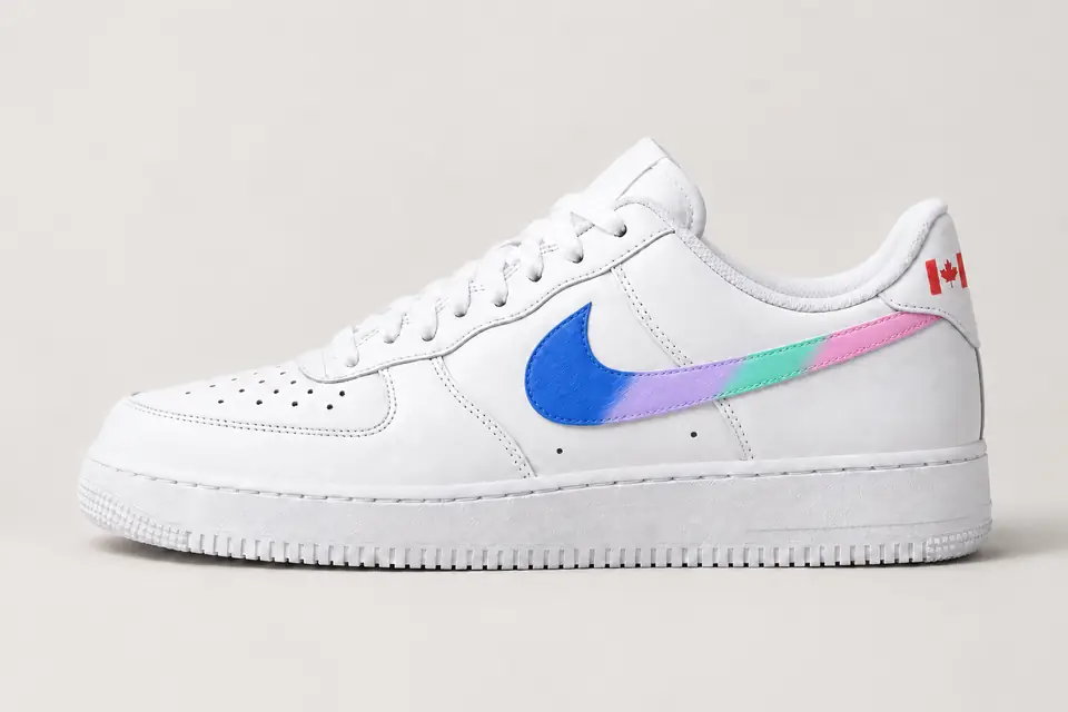 Nike Air Force Canada coloris bleu et pastel, vue de profil