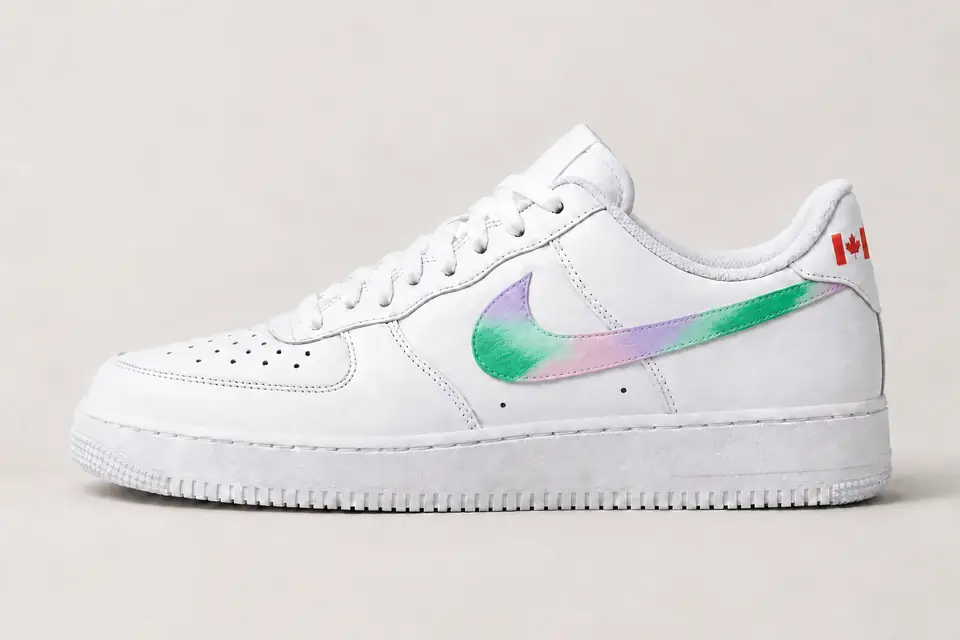 Nike Air Force Canada coloris pastel et vert, vue de profil